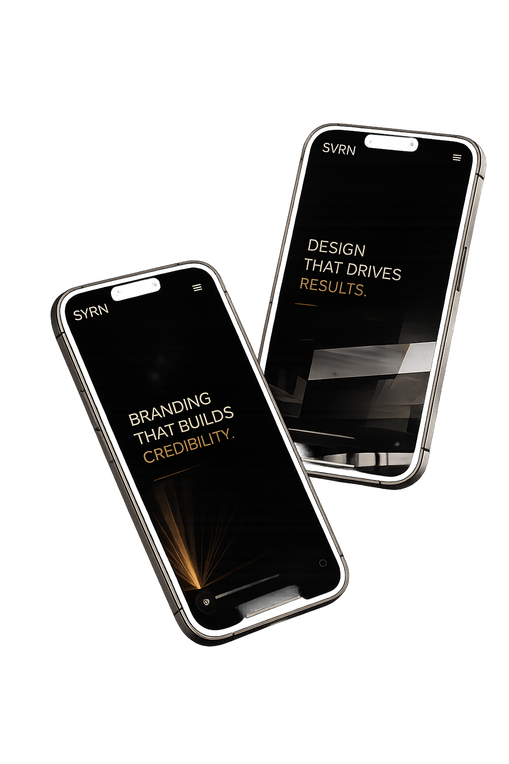 SVRN mobile website designs shown on two phones